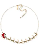 Holiday Lane Gold-Tone Crystal Reindeer & Sleigh Statement Necklace, 18" + 3" extender, Created for Macy's