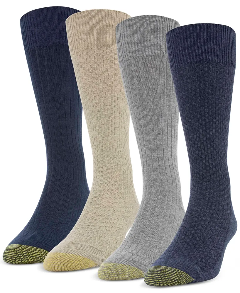 Men's 4- Pack Dress Weave and Rib Crew Socks