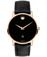 Movado Men's Swiss Automatic Museum Black Calfskin Strap Watch 40mm