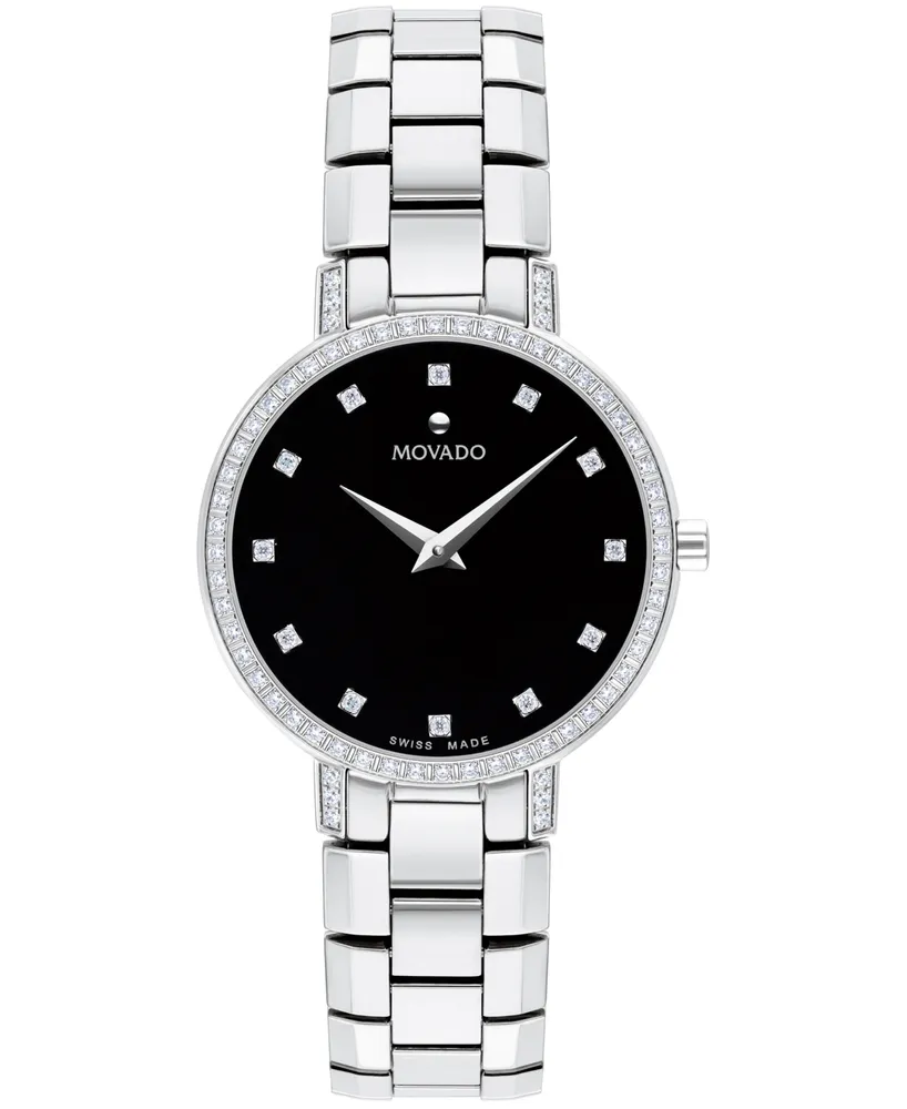 Movado Women's Swiss Faceto Diamond (1/4 ct. t.w.) Stainless Steel Bracelet Watch 28mm