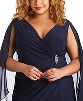 R & M Richards Plus Embellished Chiffon-Cape Dress