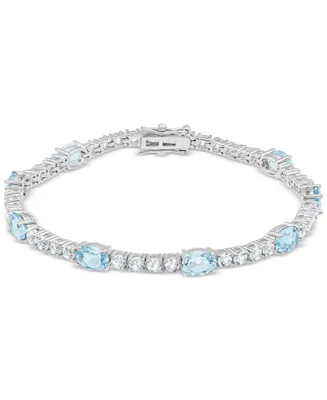 Blue Topaz & White (4 ct. t.w.) Link Bracelet Sterling Silver