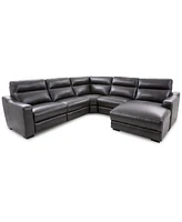 Gabrine 5-Pc. Leather Sectional with 2 Power Headrests and Chaise, Created for Macy's