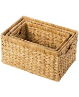 Vintiquewise Natural Woven Water Hyacinth Wicker Rectangular Storage Bin Basket with Handles, Set of 3