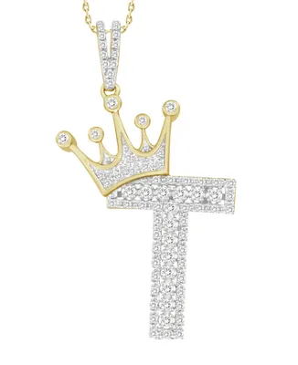 Men's Diamond (3/8 ct.t.w.) Crowned Initial Pendant in 10k Yellow Gold