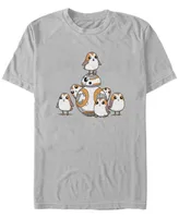 Fifth Sun Men's Star Wars - Episode 8 BB8 and Porgs Short Sleeve T-shirt Silver