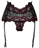 iCollection Women's Hi-Waist Garter & Thong 2 Pc Lingerie Set