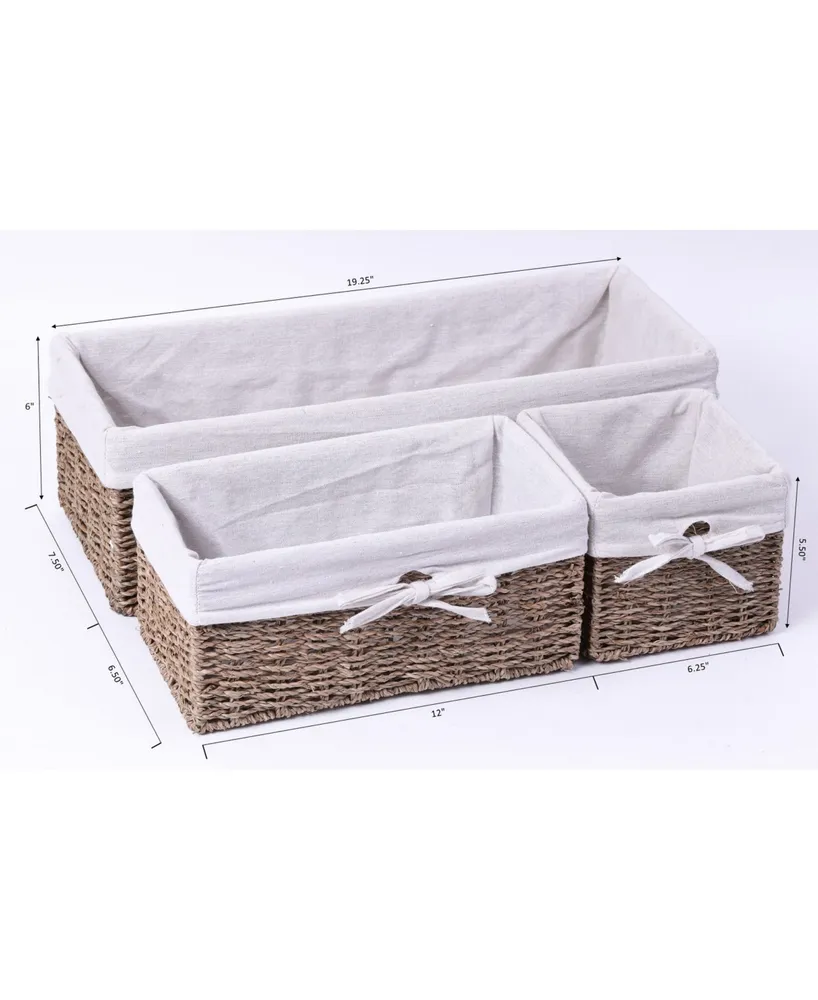 Vintiquewise Seagrass Shelf Storage Baskets with Lining, Set of 3