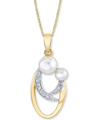 Cultured Freshwater Pearl (4 & 6mm) & Diamond (1/20 ct. t.w.) Mother and Child 18" Pendant Necklace in 14k Gold