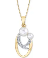 Cultured Freshwater Pearl (4 & 6mm) & Diamond (1/20 ct. t.w.) Mother and Child 18" Pendant Necklace in 14k Gold