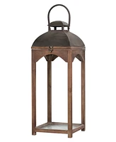 Glitzhome Set of 2 Whiskey Brown Farmhouse Modern Wood/Metal Lanterns