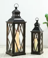 Glitzhome Set of 2  Black Farmhouse Wooden Lanterns With Diamond Window Frame