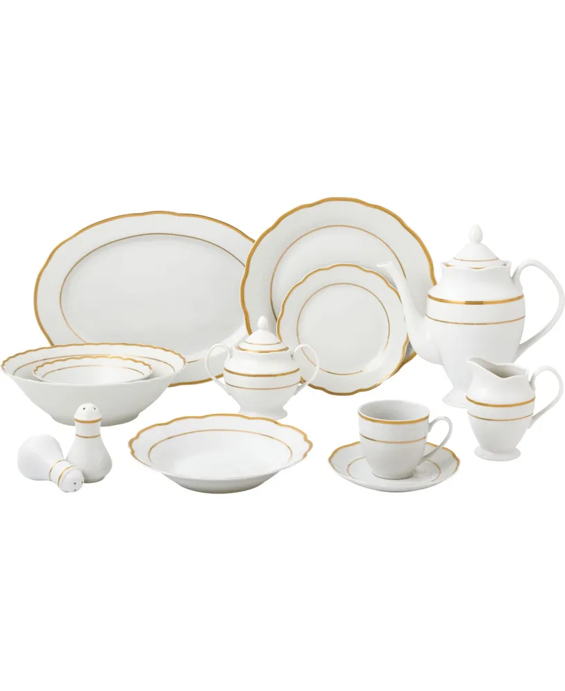 Lorren Home Trends Porcelain China 57 Piece Gloria Wavy Dinnerware Set, Service for 8 - Gold