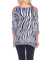 White Mark Women's Printed Cold Shoulder Tunic Top