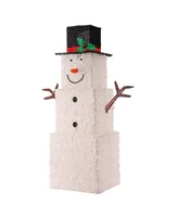 National Tree Company 42" Frosted White Fabric with Glitter Square Snowman with 120 Cool White Led Lights