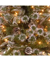 National Tree 4' "Feel Real" Liberty Pine Entrance Tree w Snow & Pine Cones in Bronze Plastic Pot w Clear Lights