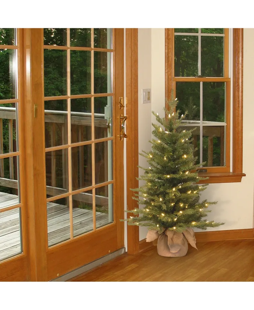 National Tree Company 3' "Feel Real" Nordic Spruce Small Tree in Burlap with 100 Clear Lights