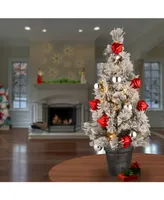 National Tree Company 2' Snowy Bristle Pine Tabletop Tree w Ornaments in Black/Silver Urn & Warm White Lights w/Timer
