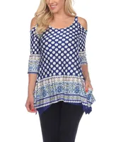 White Mark Women's Printed Cold Shoulder Tunic Top