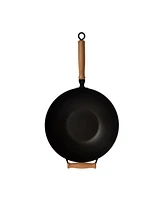 Joyce Chen Professional Series 14" Carbon Steel Nonstick Wok Set with Lid and Maple Handles, 10 Pieces