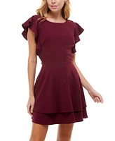 Crystal Doll Juniors' Ruffle-Sleeve Fit & Flare Dress