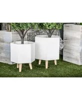 CosmoLiving by Cosmopolitan Set of 2 White Polystone Contemporary Planter, 15", 17"