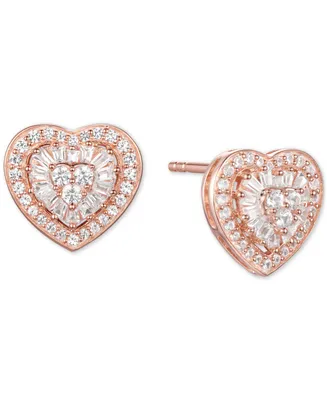 Diamond Baguette Heart Stud Earrings (1/2 ct. t.w.) 14k Gold , White or Rose