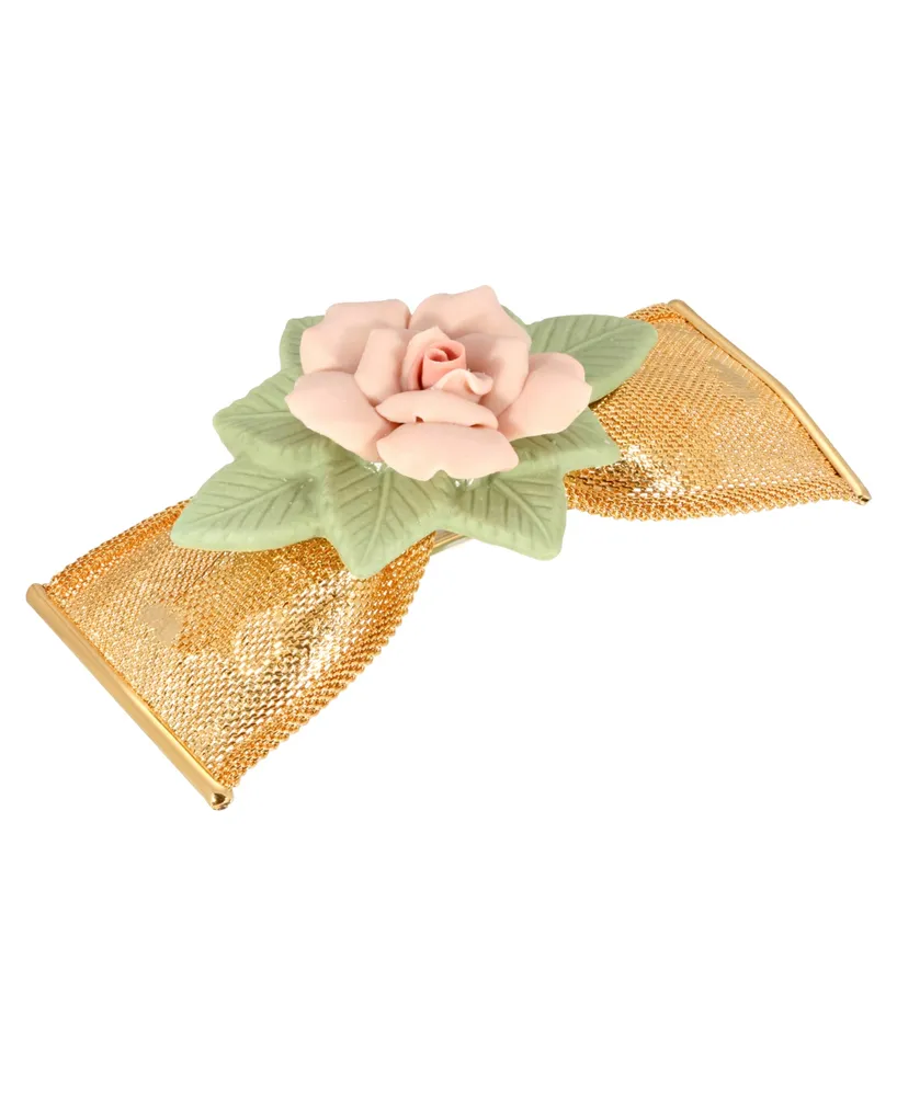 Women's Gold-Tone Large Porcelain Flower Mesh Bow Hair Barrette