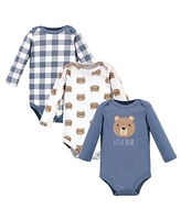 Hudson Baby Boys Cotton Long-Sleeve Bodysuits 3pk Bear