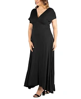 24seven Comfort Apparel Plus Empire Waist V-neck Maxi Dress