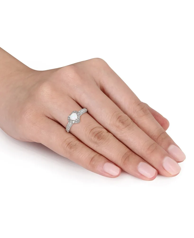 Opal and Diamond Halo Heart Ring