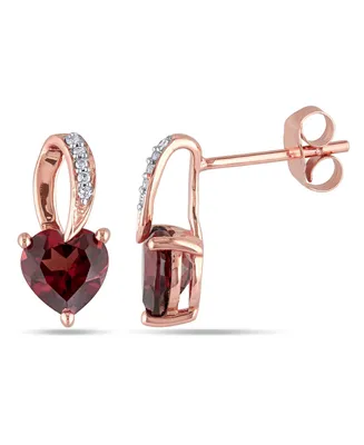 Garnet and Diamond Accent Heart Earrings