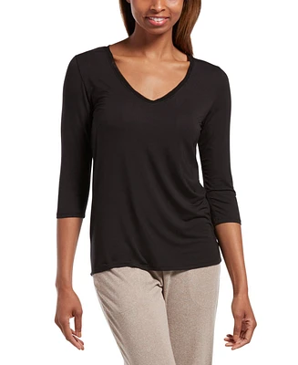 Hue Women's Sleepwell Solid 3/4 V-Neck T-Shirt with Temperature Regulating Technology