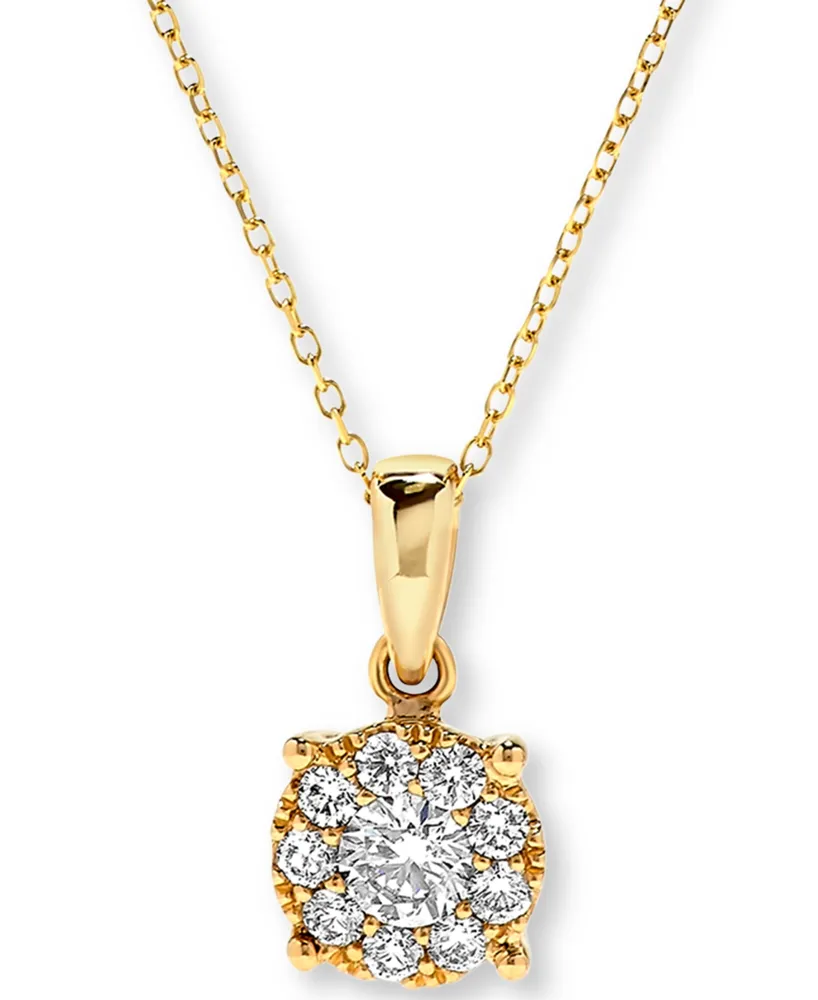 Diamond Halo Pendant Necklace (1/2 ct. t.w.) in 14k Gold