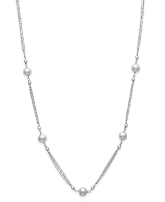 Cultured Freshwater Pearl 7-8mm Tin Cup Station Necklace in Sterling Silver, 18"
