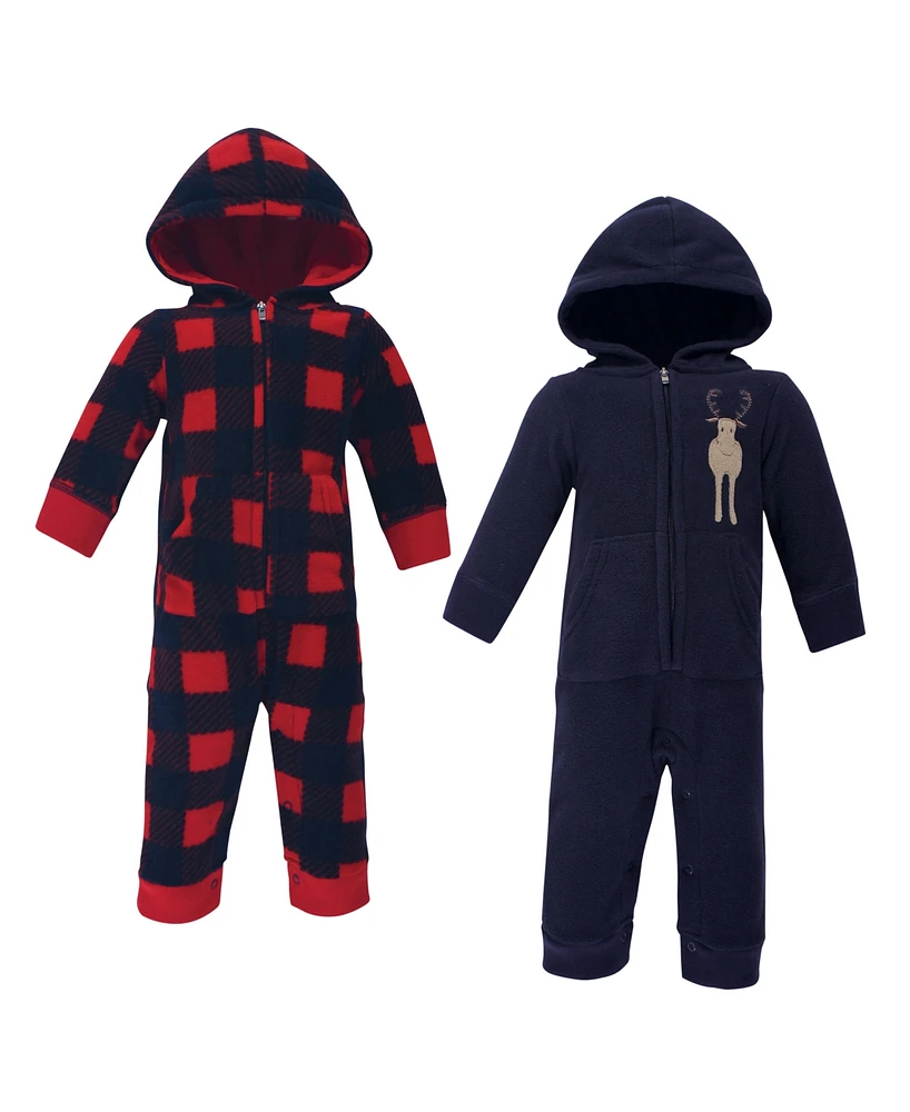 Hudson Baby Baby Boys Hudson Fleece Jumpsuits, Coveralls, and Playsuits 2pk, Forest Moose, 9-12 Months