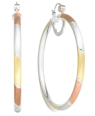 Simone I. Smith Platinum, 18k Rose Gold and 18k Gold over Sterling Silver Earrings, Extra-Large Tri