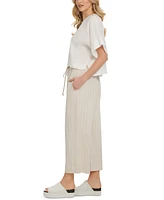 Dkny Linen Drop Shoulder Short Sleeve Top