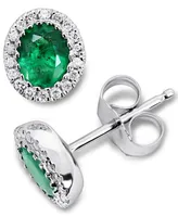 Emerald (5/8 ct. t.w.) & Diamond (1/10 ct. t.w.) Oval Halo Stud Earrings in 14k White Gold