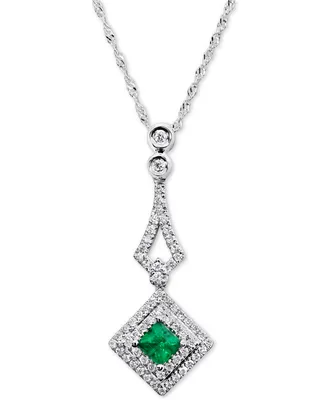 Emerald (1/4 ct. t.w.) & Diamond (1/4 ct. t.w.) 18" Pendant Necklace in 14k White Gold