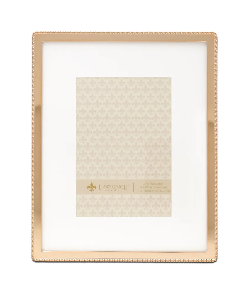 High Quality Polished Cast Metal Picture Frame - Beaded Design with Mat, 8" x 10" - Gold