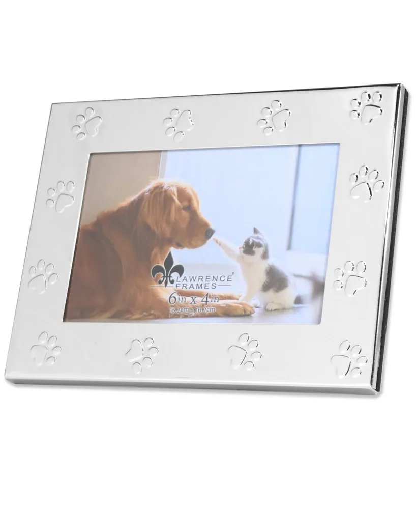 Metal Dog or Cat Picture Frame - Paw Print Pet Design, 4" x 6" - Silver