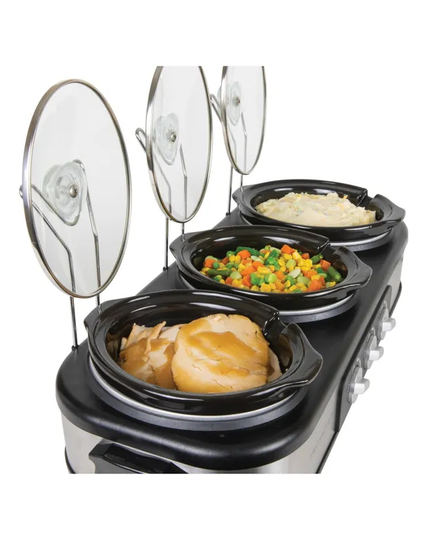 MegaChef Triple 2.5 Quart Slow Cooker and Buffet Server in Brushed Silver