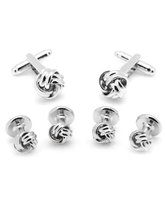 Men's Knot Cufflink and Stud Set - Silver