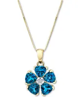 Blue Topaz (3 ct. t.w.) & Diamond Accent Flower 18" Pendant Necklace in 14k Gold