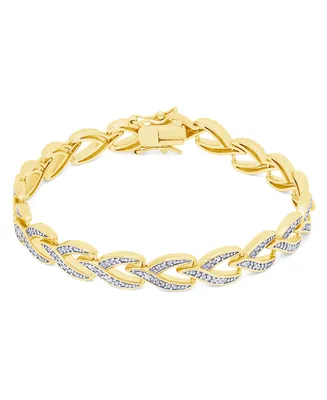 Diamond Accent 'V' Link Bracelet in Silver Plate or Gold Plate