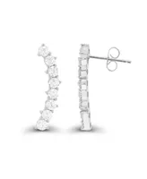 Cubic Zirconia Pave Curved Ear Climbers Sterling Silver (Also 14k Gold Over Silver)