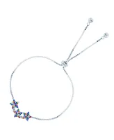 Cubic Zirconia Triple Star Adjustable Bolo Bracelet Sterling Silver (Also 14k Gold Over Silver)