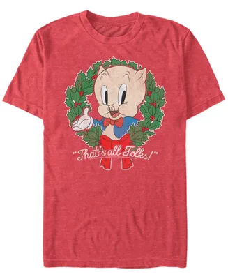 Men's Looney Tunes Porky Wreath Short Sleeve T-shirt