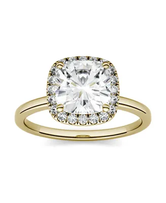 Moissanite Cushion Halo Engagement Ring 1-3/8 ct. t.w. Diamond Equivalent 14k White or Yellow Gold